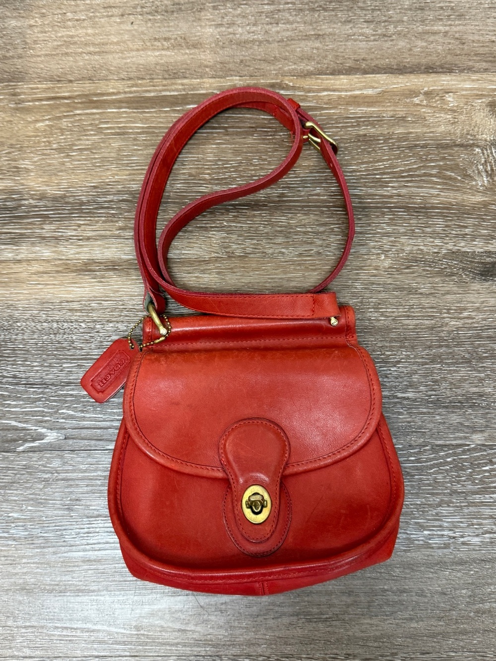 Vintage 90’s Coach Bag Post Pouch #9906 Red Leather Shoulder Crossbody Purse